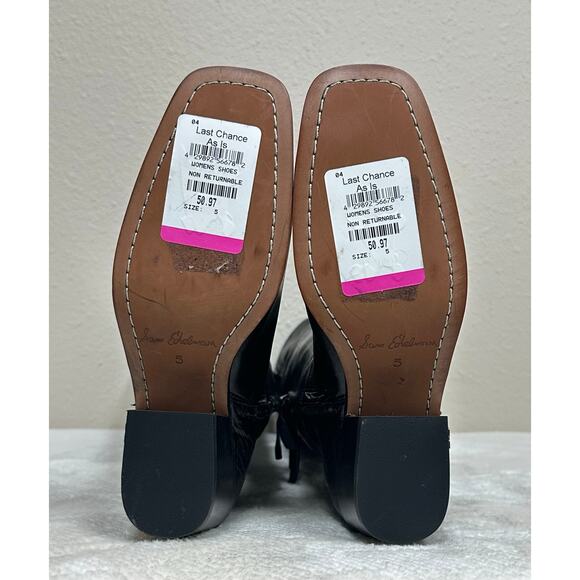 Women’s Sam Edelman Black Leather Tall Western Boots – Square Toe Zip Style - Picture 5 of 8